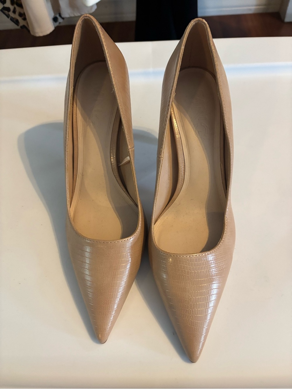 Mango Nude Textured Pointed-Toe Pumps